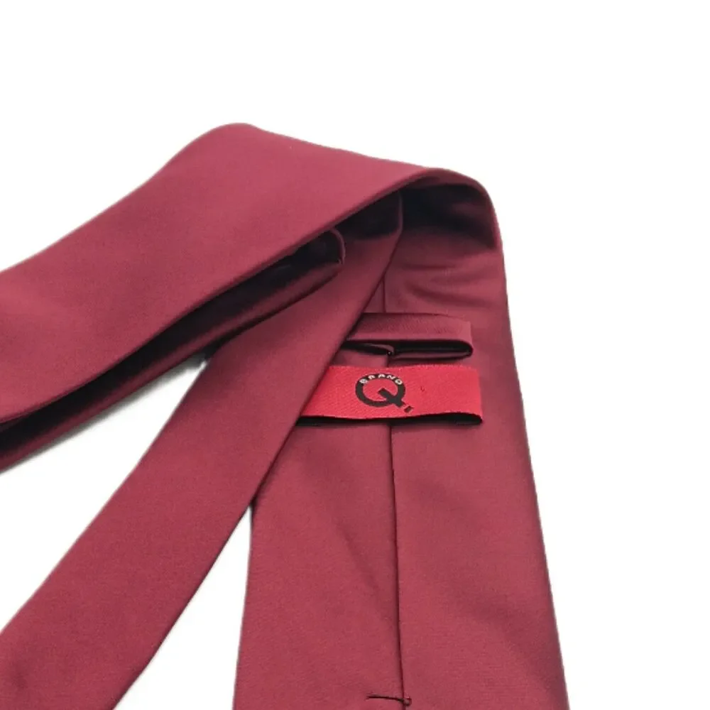 Brand Q Burgundy Tie Mens 61” Solid Microfiber Designer Classic Corpcore New